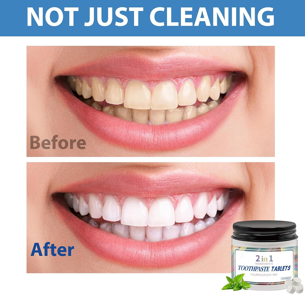 2-in-1 Toothpaste Tablets – Fresh Mint, Travel Jar (62 Ct)