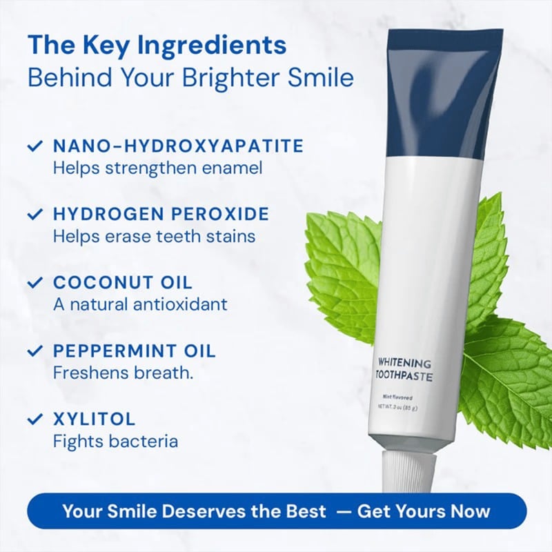 Fluoride-Free Hydroxyapatite Teeth Whitening Toothpaste with Coconut Oil & Xylitol âď¸