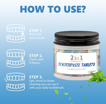2-in-1 Toothpaste Tablets – Fresh Mint, Travel Jar (62 Ct)