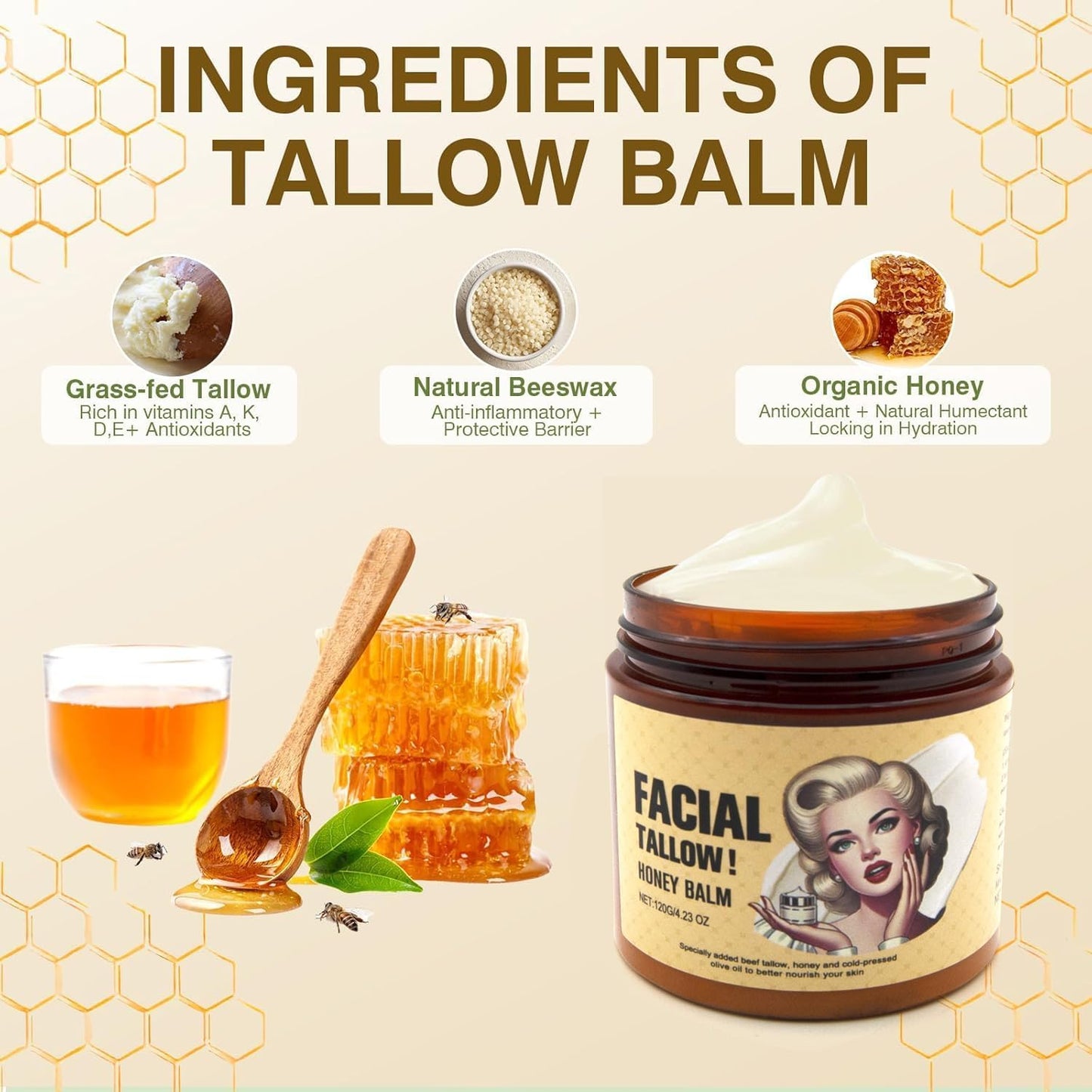 Organic Grass-Fed Beef Tallow Balm with Raw Honey